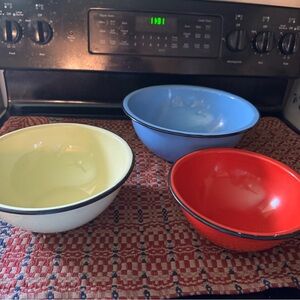 Enamel Mixing Bowl Set - Red, Blue, and Yellow